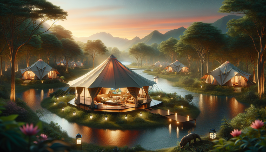 drawing of a glamping setup along the Nam Khan river