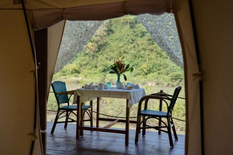 Terrace of our glamping by the river