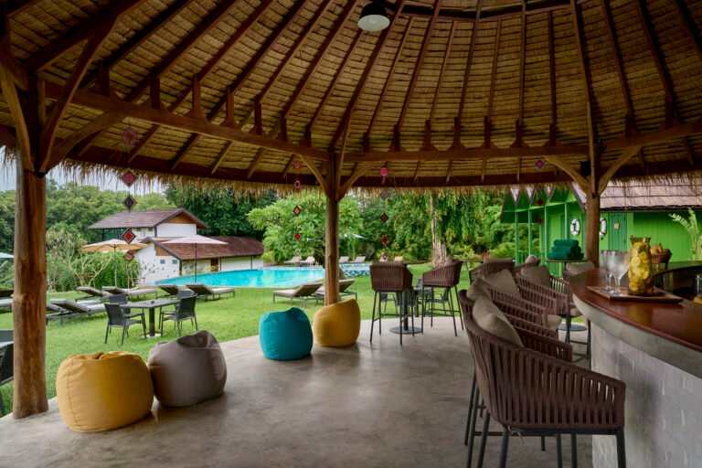 Modern pool bar and swimming pool in Luang Prabang