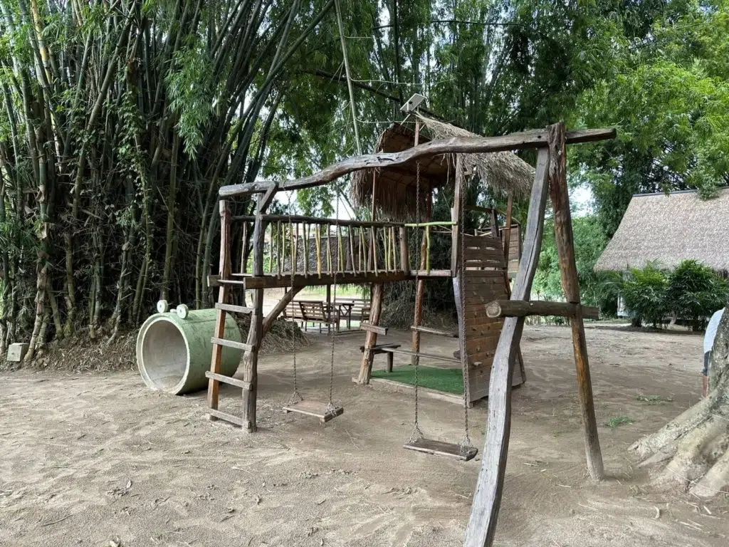 Wooden playground equipment for children on our beach