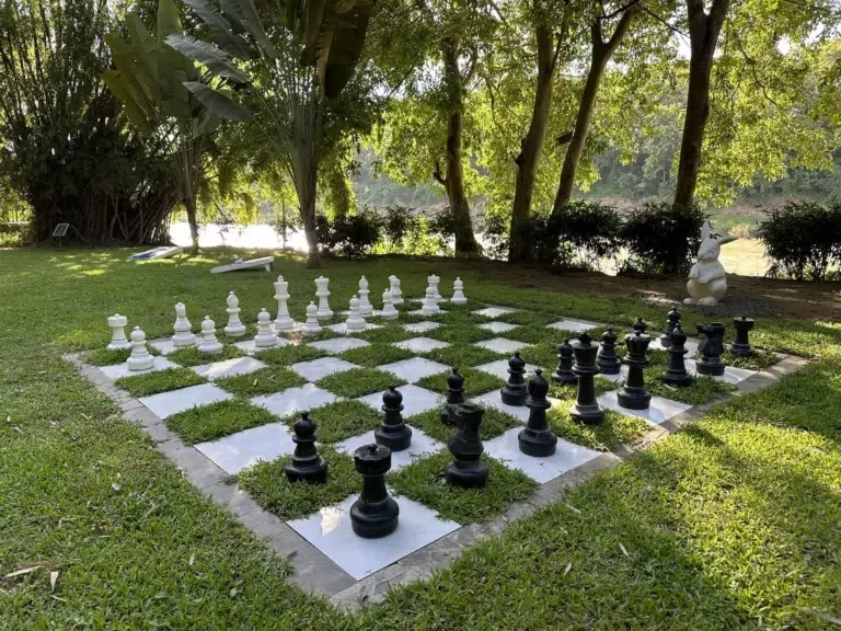Life-sized chess set in the gardens of The Namkhan